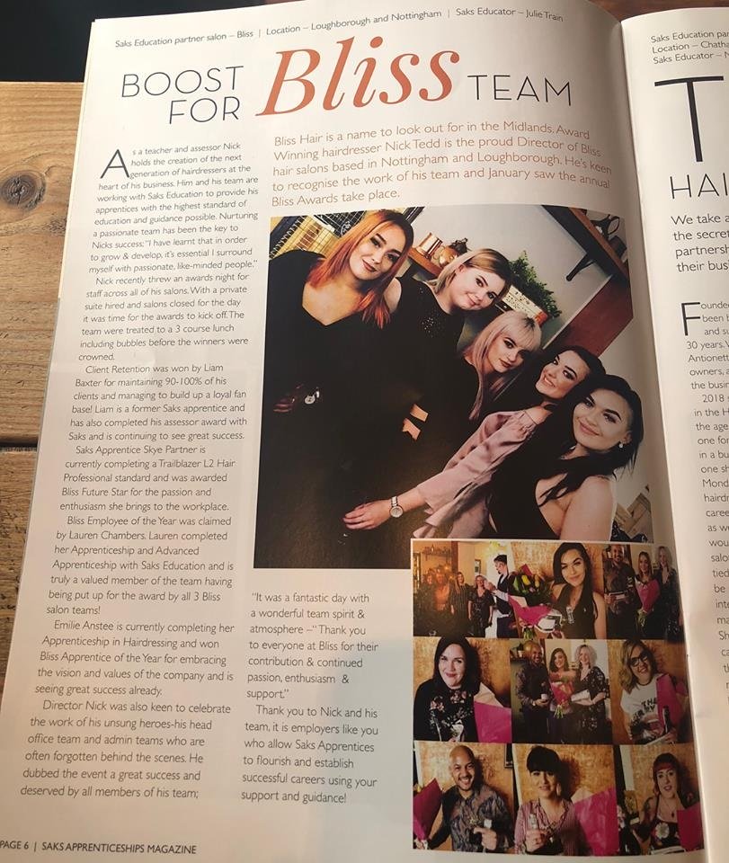 Bliss Team in Saks Apprenticeship Magazine