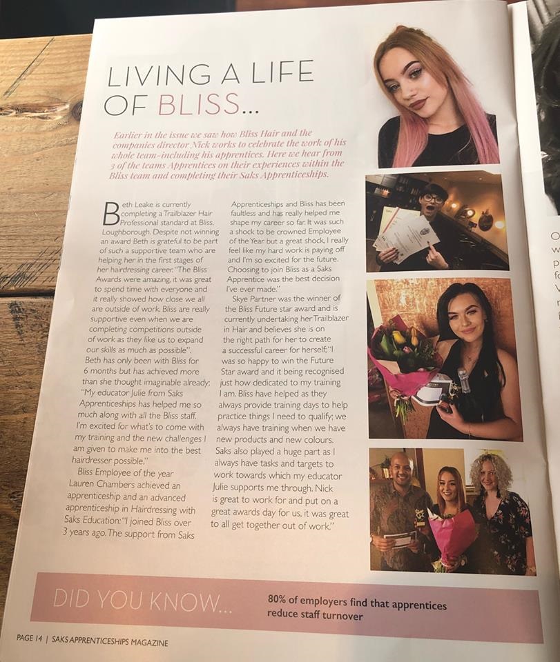 Bliss Team in Saks Apprenticeship Magazine